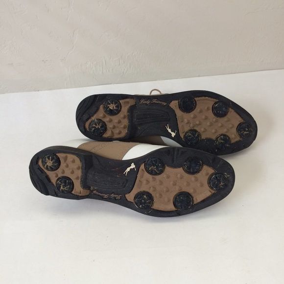 Lady Fairway Golf Cleats In White And Brown Size 8 - Picture 5 of 9